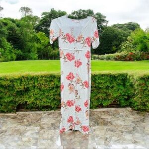 O'Neill Floral Maxi Dress Pearlized Buttons Tropical Vacay Ocean Beach Ready